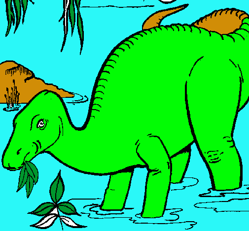 Dibujo Dinosaurio comiendo pintado por ALE2004