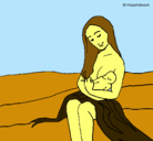 Dibujo Madre con su bebe pintado por mamita