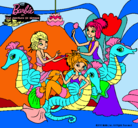 Dibujo Sirenas y caballitos de mar pintado por lucre