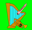 Dibujo Arpa, flauta y trompeta pintado por geraldin