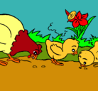 Dibujo Gallina y pollitos pintado por javihector