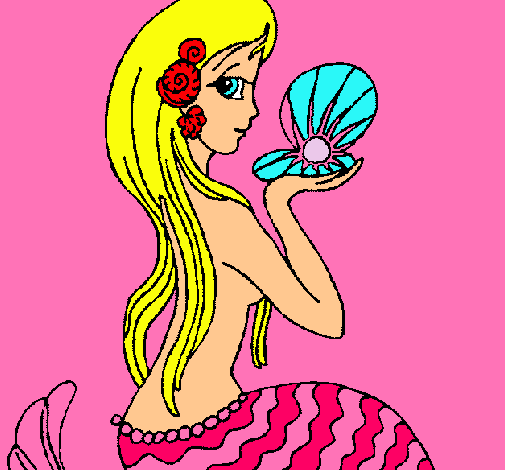Dibujo Sirena y perla pintado por polela
