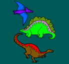 Dibujo Tres clases de dinosaurios pintado por delio