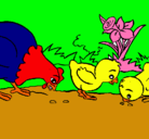 Dibujo Gallina y pollitos pintado por AliciaAlejandra