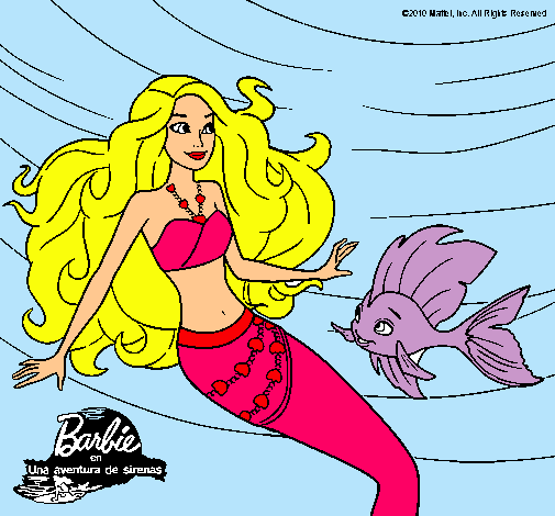 Dibujo Barbie sirena con su amiga pez pintado por lilgora