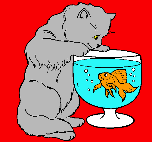 Dibujo Gato mirando al pez pintado por ALE2004