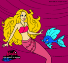 Dibujo Barbie sirena con su amiga pez pintado por fridaimia