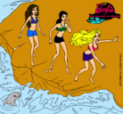 Dibujo Barbie y sus amigas en la playa pintado por jade