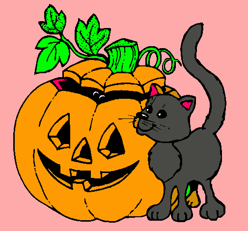 Calabaza y gato