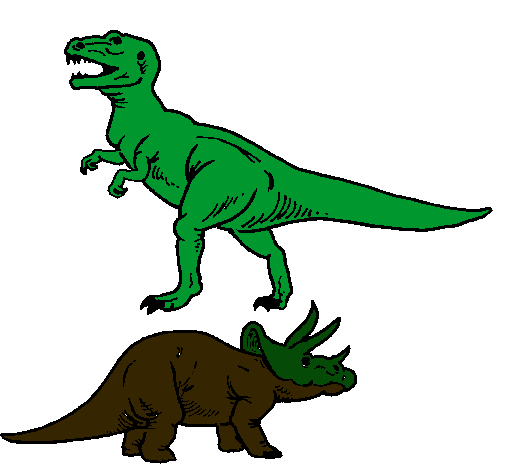 Dibujo Triceratops y tiranosaurios rex pintado por santi57
