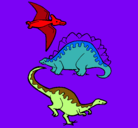 Dibujo Tres clases de dinosaurios pintado por degth