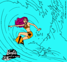 Dibujo Barbie practicando surf pintado por pintarart