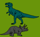 Dibujo Triceratops y tiranosaurios rex pintado por digimon
