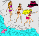 Dibujo Barbie y sus amigas en la playa pintado por  Periitha