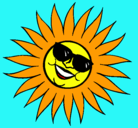 Dibujo Sol con gafas de sol pintado por calor