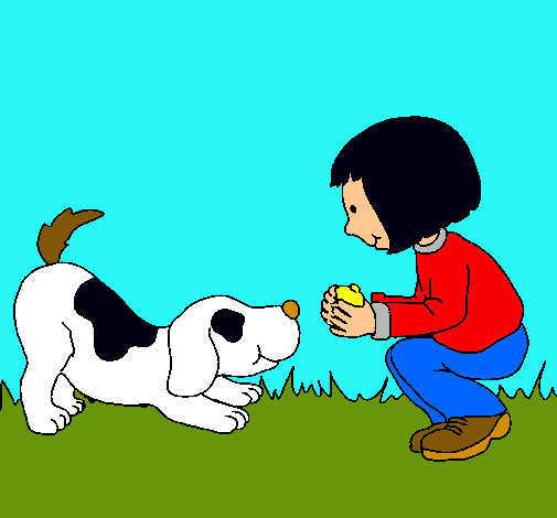 Dibujo Niña y perro jugando pintado por juanda