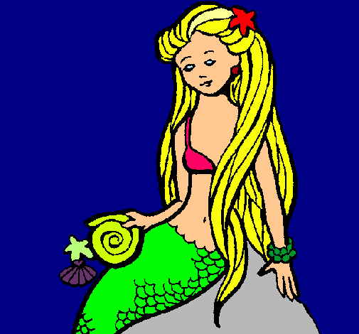 Dibujo Sirena con caracola pintado por paqblo