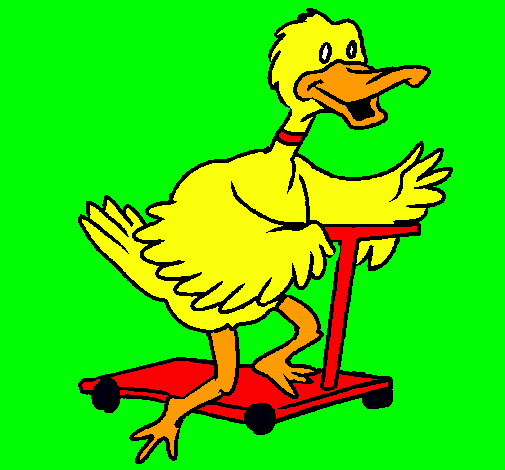 Pato en patinete