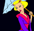 Dibujo Geisha con paraguas pintado por cami123456
