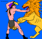 Dibujo Gladiador contra león pintado por casador