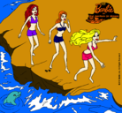 Dibujo Barbie y sus amigas en la playa pintado por Adelita