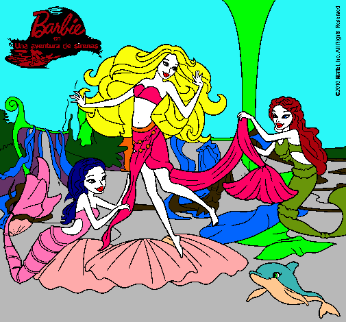 Dibujo Barbie con sirenas pintado por Adelita