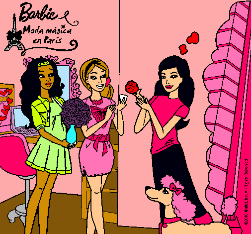 Dibujo Barbie de compras con sus amigas pintado por Stephy