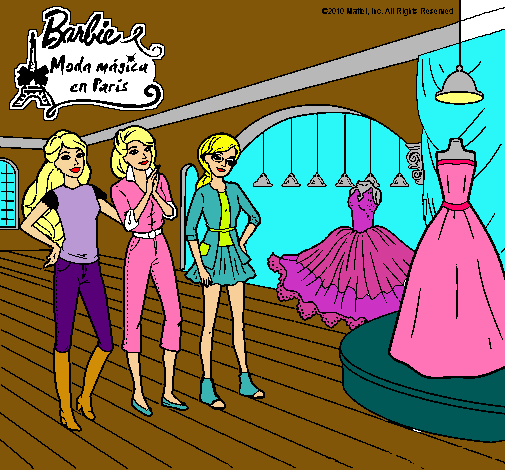 Dibujo Barbie mirando vestidos pintado por lisi