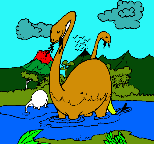 Dibujo Apatosaurios en el agua pintado por juanda