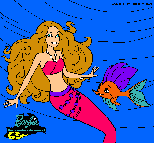 Dibujo Barbie sirena con su amiga pez pintado por lind
