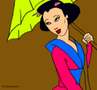 Dibujo Geisha con paraguas pintado por belluky