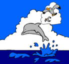 Dibujo Delfín y gaviota pintado por locaaa