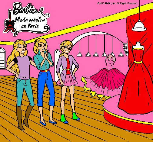 Barbie mirando vestidos