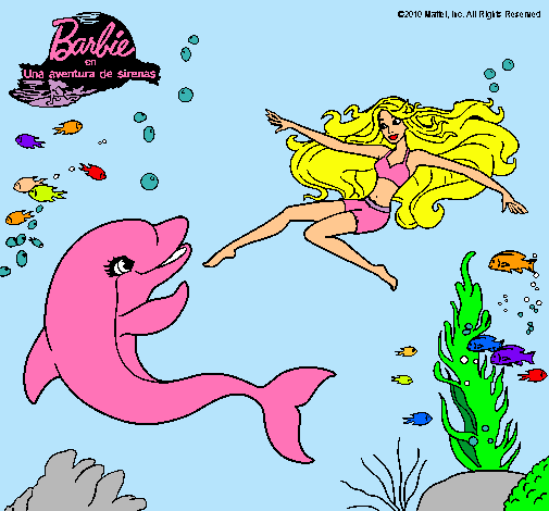 Dibujo Barbie jugando con un delfín pintado por Valerieta