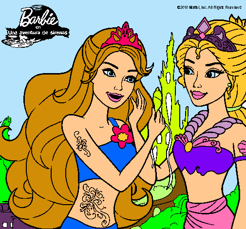 Dibujo Barbie se despiede de la reina sirena pintado por jeannethe