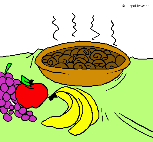 Dibujo Fruta y caracoles a la cazuela pintado por  Periitha