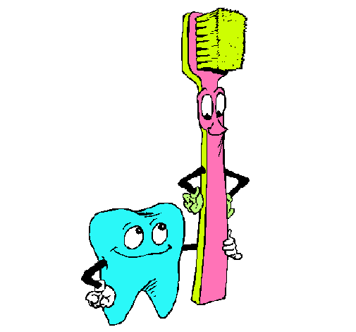 Muela y cepillo de dientes