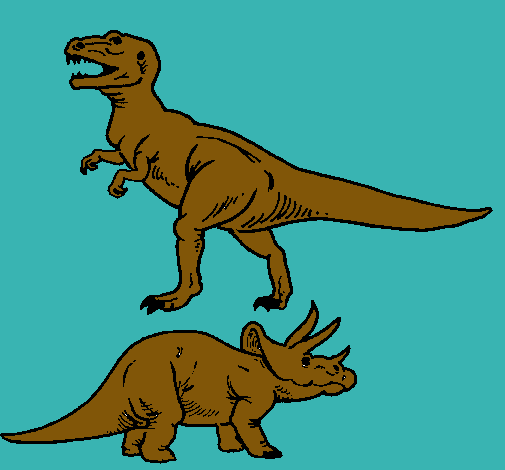 Dibujo Triceratops y tiranosaurios rex pintado por DinoBruno