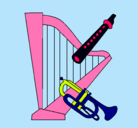 Dibujo Arpa, flauta y trompeta pintado por lazy