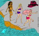 Dibujo Barbie y sus amigas en la playa pintado por monki