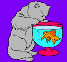 Dibujo Gato mirando al pez pintado por fufi