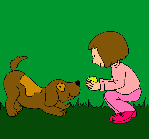 Niña y perro jugando