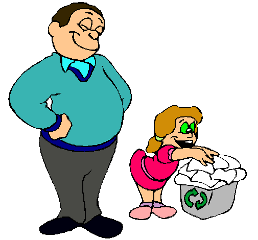 Padre e hija reciclando