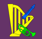 Dibujo Arpa, flauta y trompeta pintado por boris