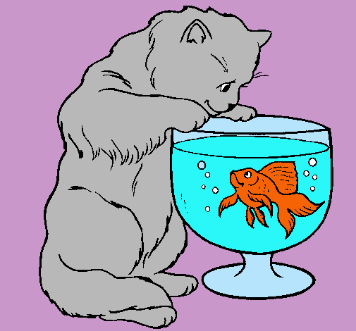 Dibujo Gato mirando al pez pintado por javierita