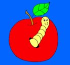 Dibujo Manzana con gusano pintado por musie