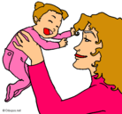 Dibujo Madre con su bebe pintado por mama 