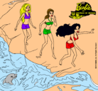 Dibujo Barbie y sus amigas en la playa pintado por playa