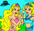 Dibujo Barbie se despiede de la reina sirena pintado por albucha 