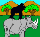 Dibujo Rinoceronte y mono pintado por xabi
